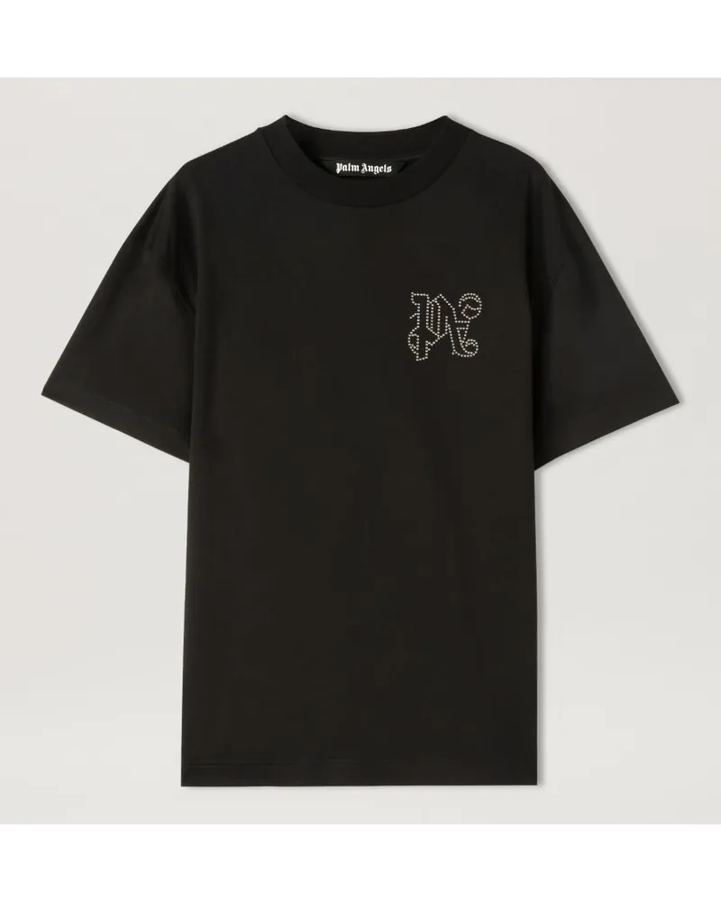 Palm Angels Klassisches T-Shirt mit Monogramm und Nieten Schwarz