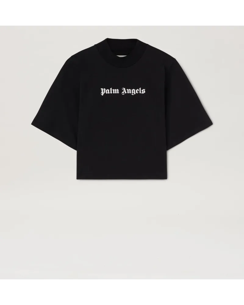 Palm Angels Schwarzes Cropped T-Shirt mit Logo Schwarz