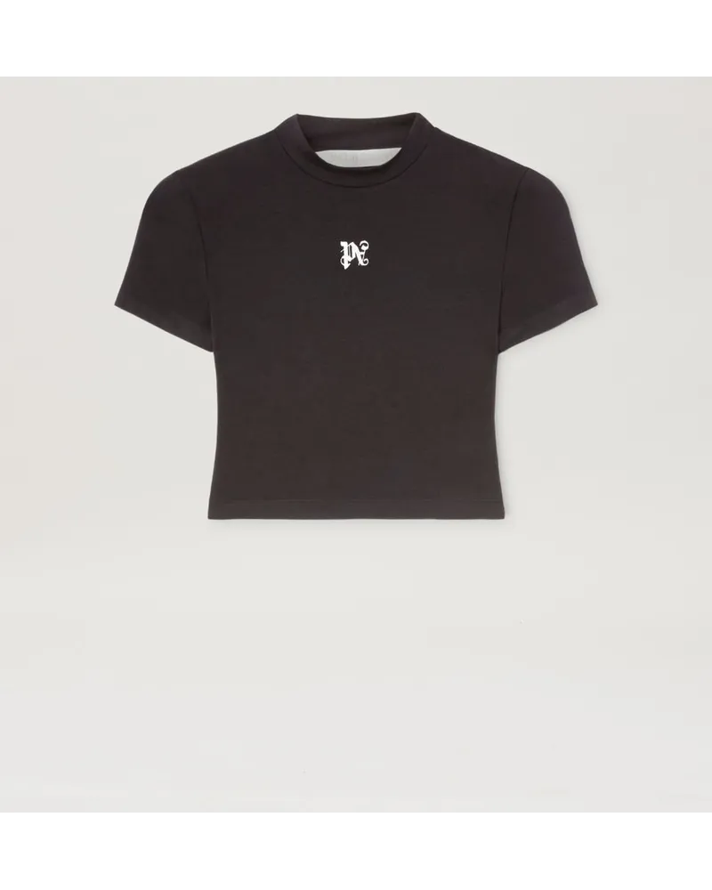 Palm Angels Tailliertes, schwarzes T-Shirt mit Monogramm Schwarz