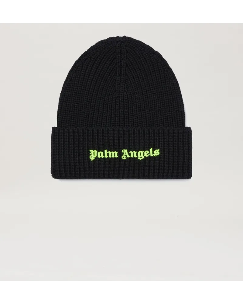 Palm Angels Rippstrickmütze mit klassischem Logo Schwarz