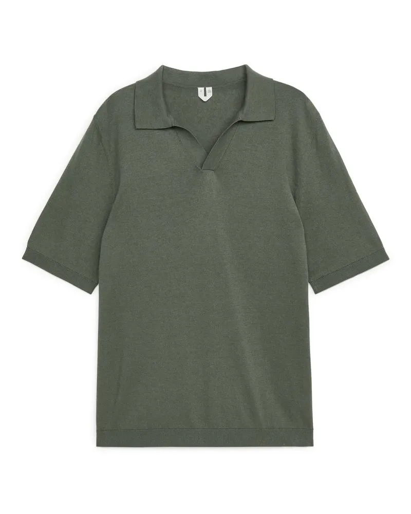 Arket Poloshirt Aus Baumwoll-Leinen - Grün Khaki