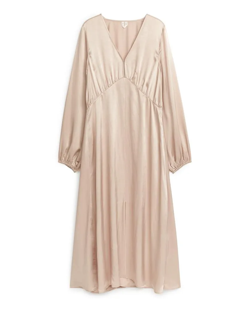 Arket Kleid Mit Ballonärmeln - Beige|Rosa Beige