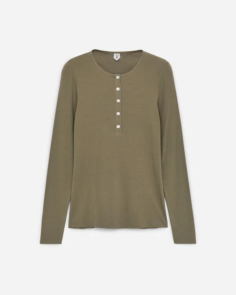 Arket Geripptes Henley-Shirt - Grün Khaki