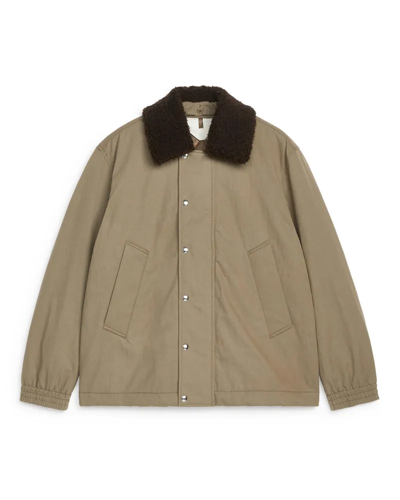 Arket Jacke Mit Kunstfellkragen - Beige Taupe