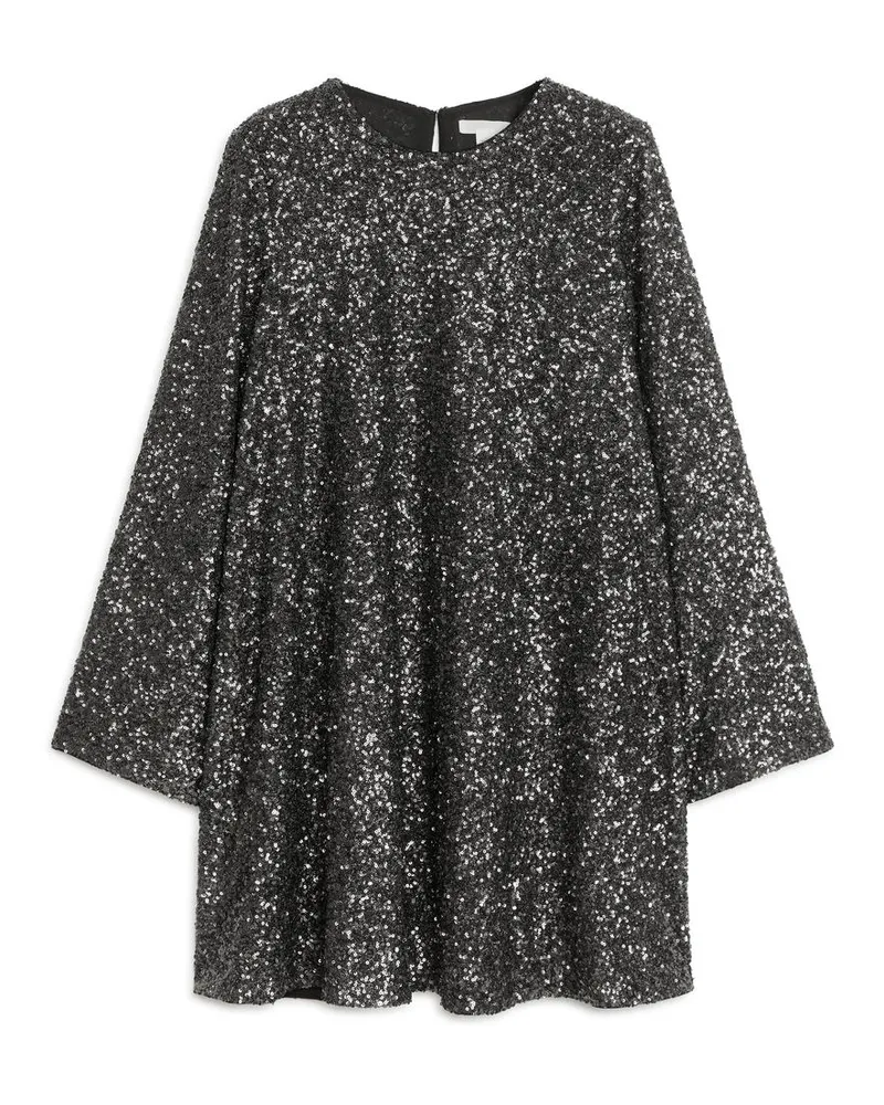 Arket Pailletten-Minikleid - Grau|Silberfarben Dunkelgrau