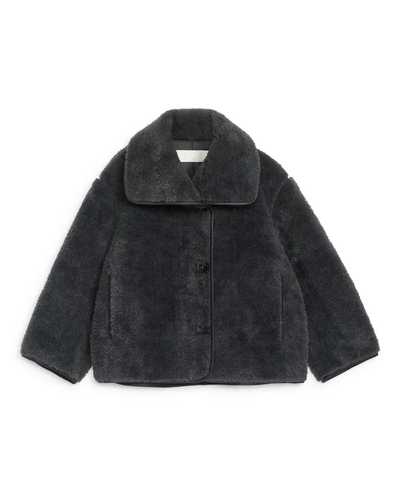 Arket Kurze Teddyjacke - Grau Dunkelgrau