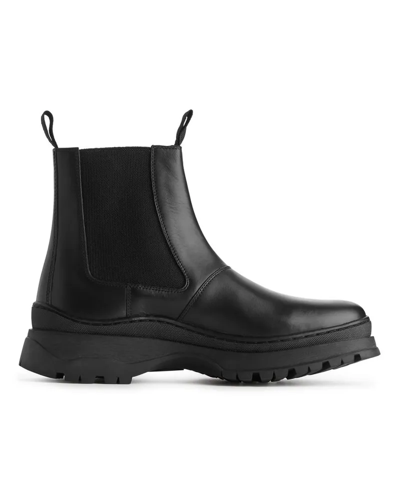 Arket Lederstiefelette Mit Klobiger Sohle - Schwarz Schwarz