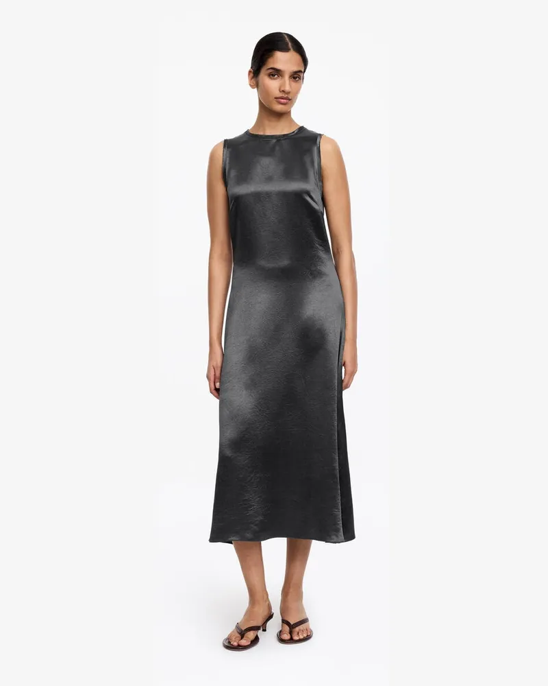 Arket Midikleid Aus Satin Mit Crinkle-Effekt -Grau Grau
