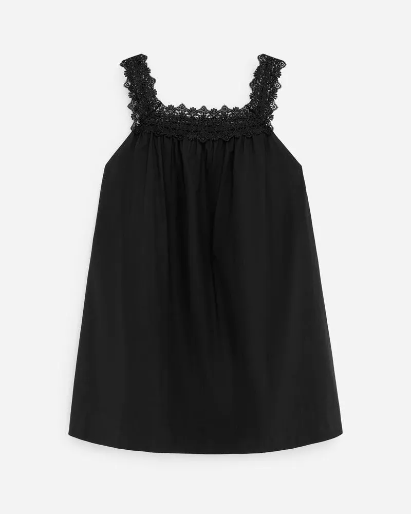 Arket Baumwollkleid Mit Spitzenbesatz -Schwarz Schwarz