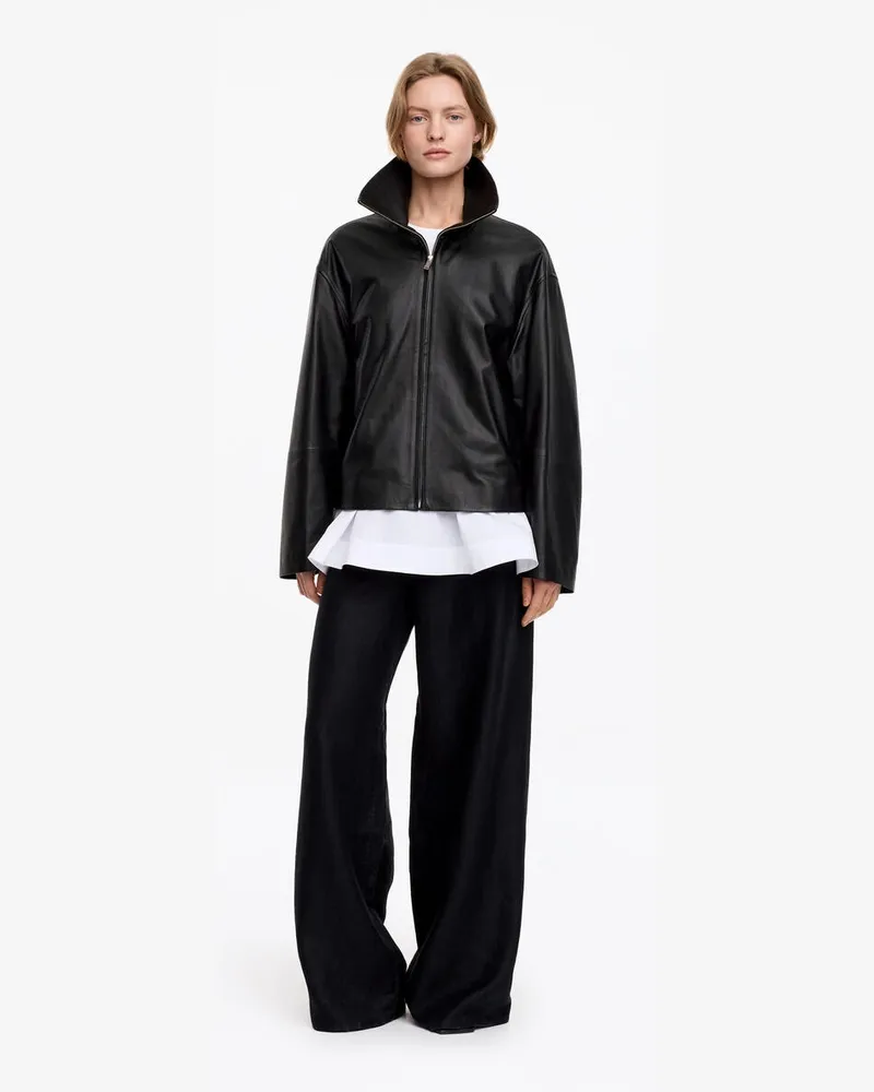 Arket Kurze Lederjacke -Schwarz Schwarz