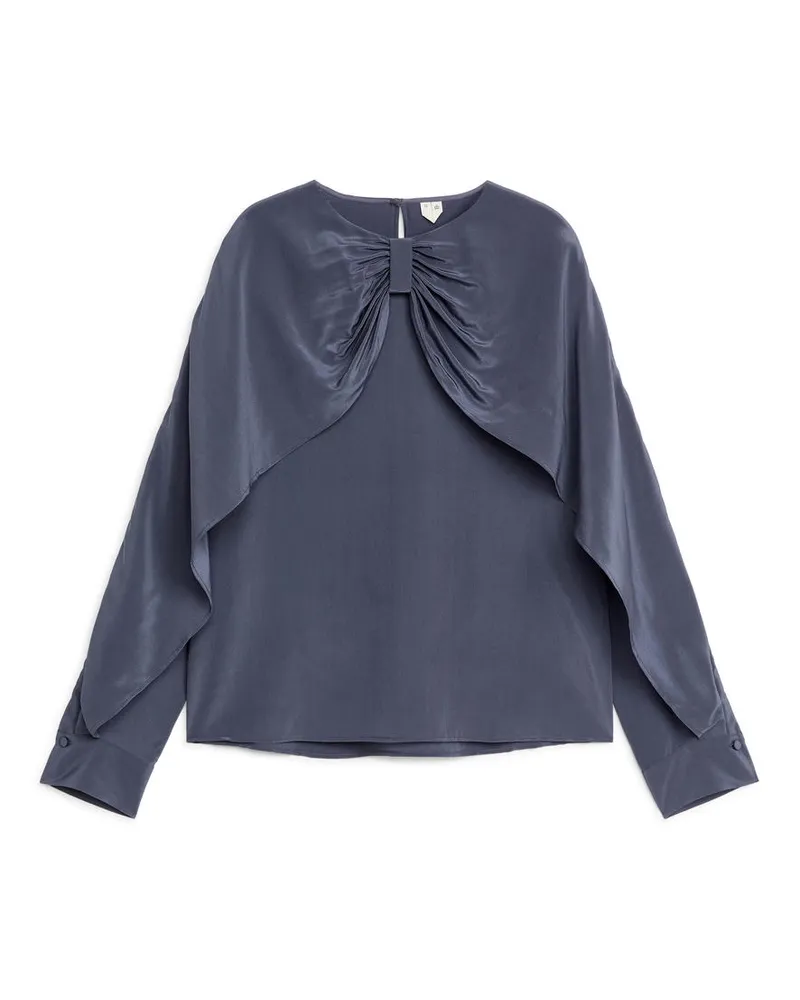 Arket Seidenbluse Mit Schleife - Blau|Grau Taubenblau