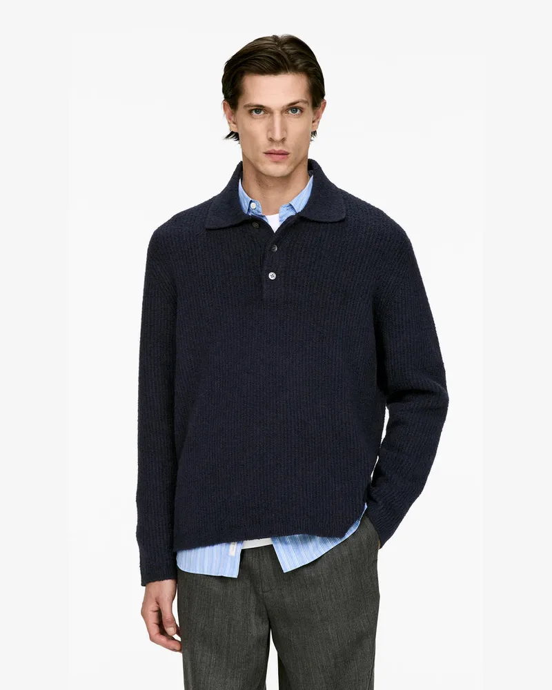 Arket Gestrickter Polopullover -Blau Blau