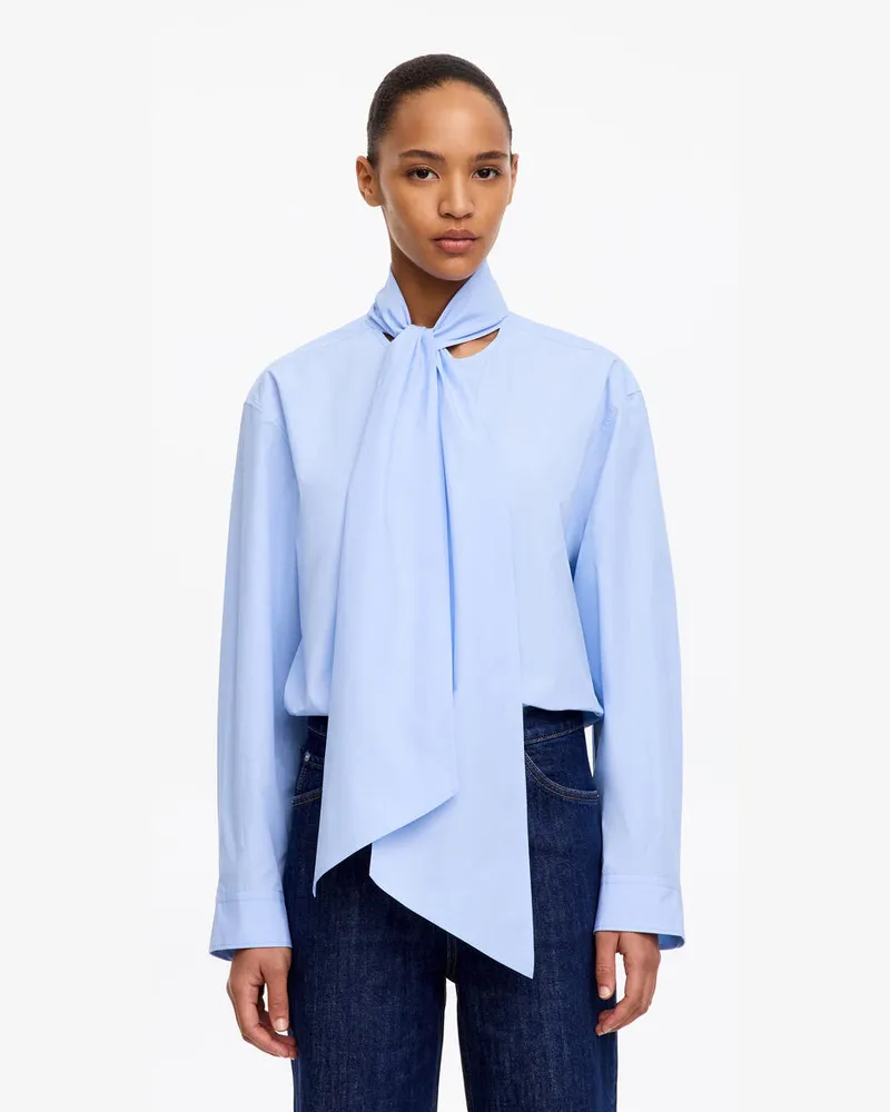 Arket Pima Cotton Scarf Blouse -Blau Blau