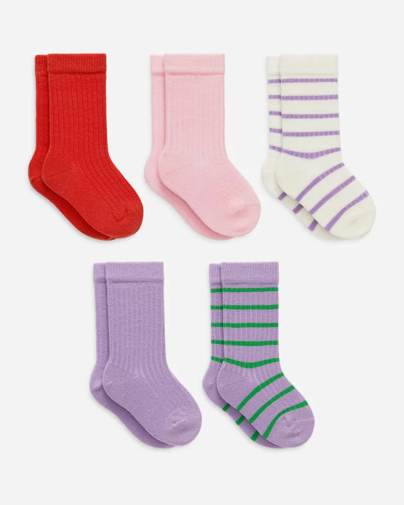 Arket 5 Paar Rippstricksocken Für Babys - Lila|Mehrfarbig|Rot Flieder