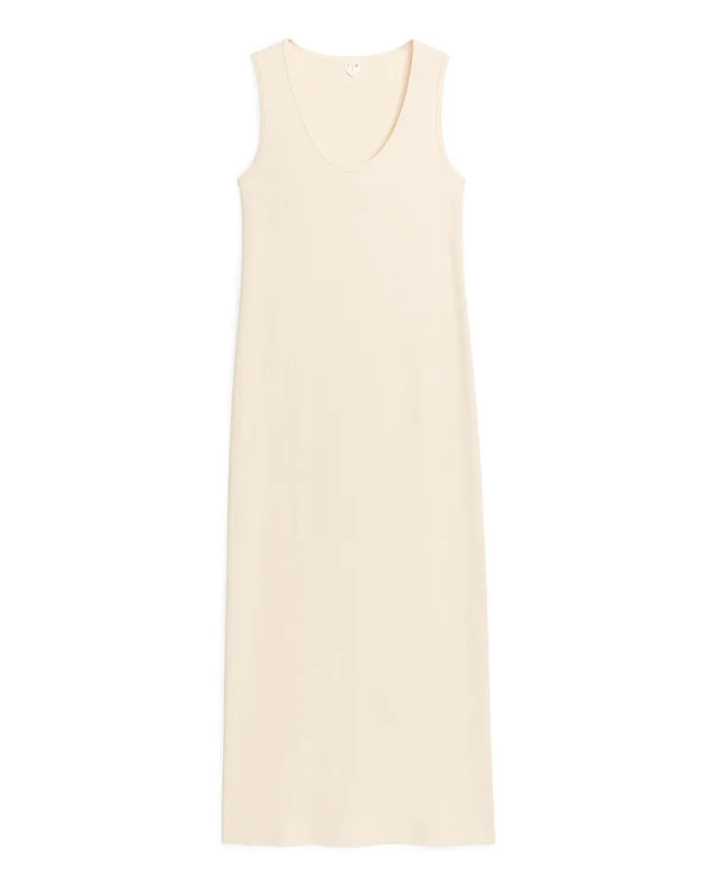 Arket Geripptes Trägerkleid - Weiß Cremeweiß