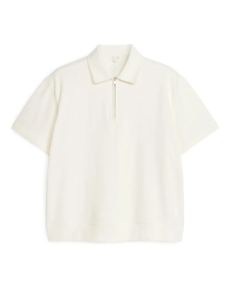 Arket Poloshirt Mit Kurzem Reißverschluss - Weiß Cremeweiß