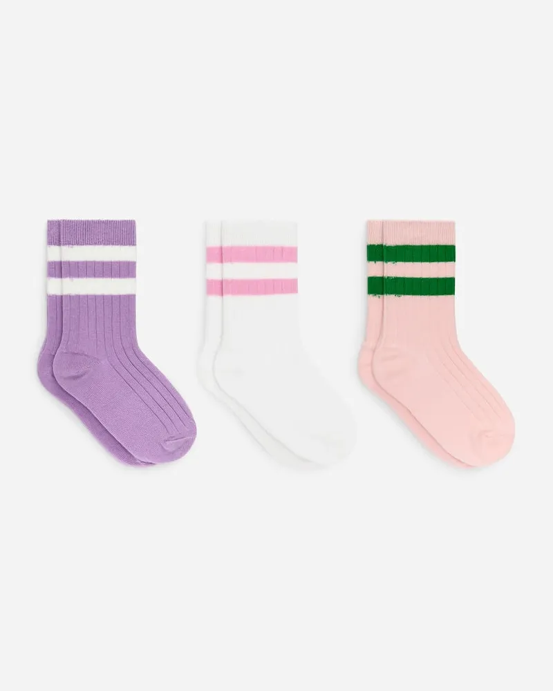 Arket Gerippte Socken 3er-Pack -Rosa Rosa