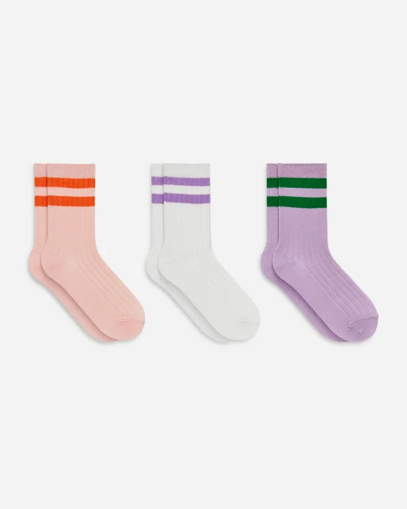 Arket Gerippte Socken 3er-Pack -Rosa Rosa