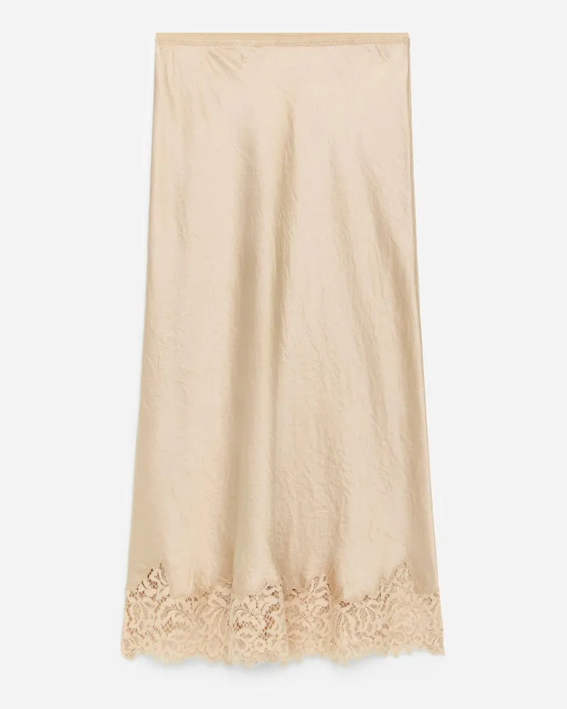 Arket Satinrock Mit Spitze -Beige Beige