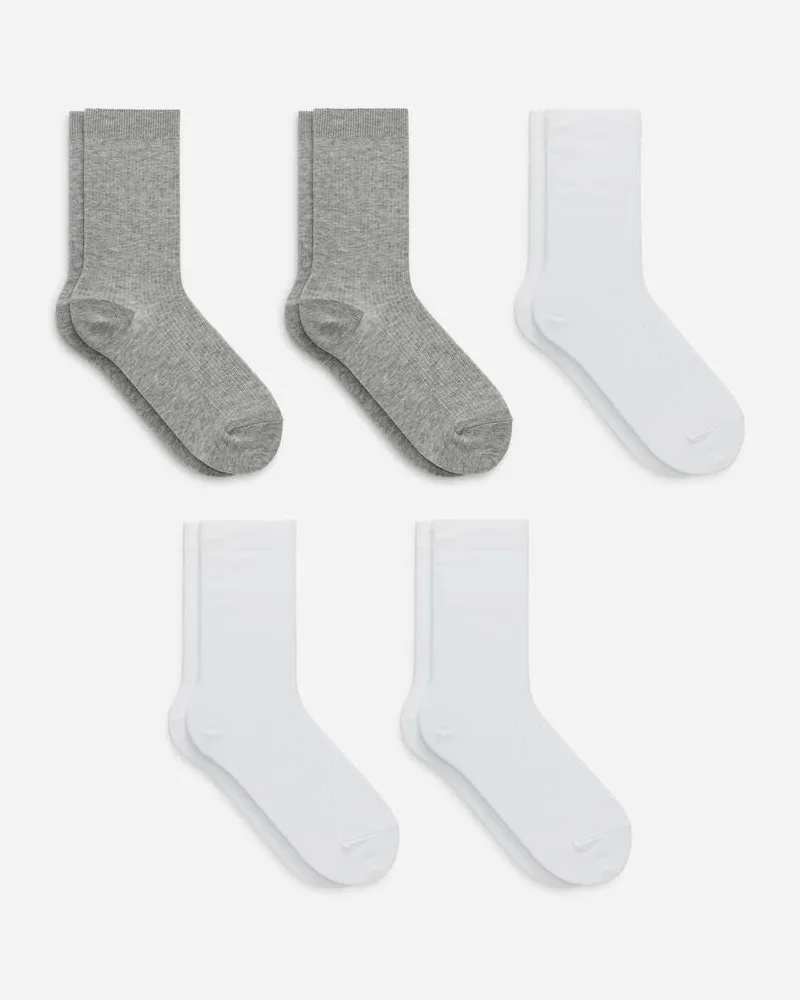 Arket Gerippte Baumwollsocken, 5Er-Pack - Weiß|Grau Weiß