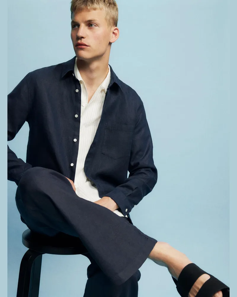 Arket Leinenhemd Mit Normaler Passform -Blau Blau