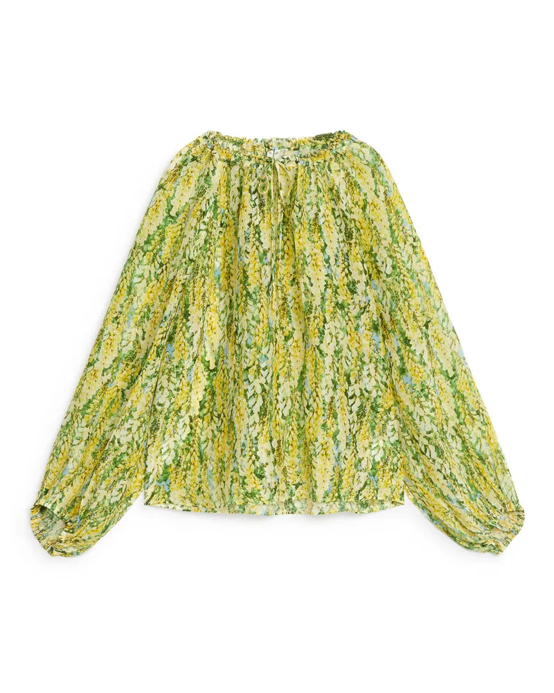 Arket Lyocell-Bluse Mit Puffärmeln - Gelb|Grün|Mehrfarbig Gelb