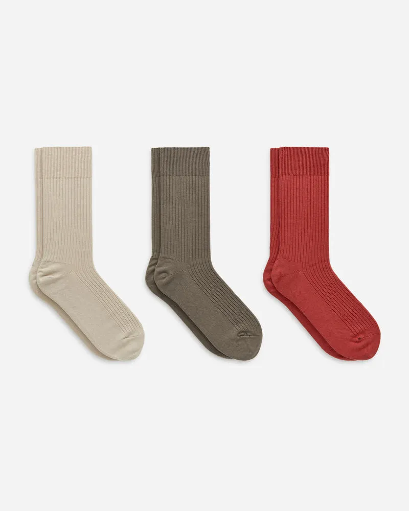 Arket Gerippte Socken Aus Supima-Baumwolle, 3Er-Pack - Rot Beige