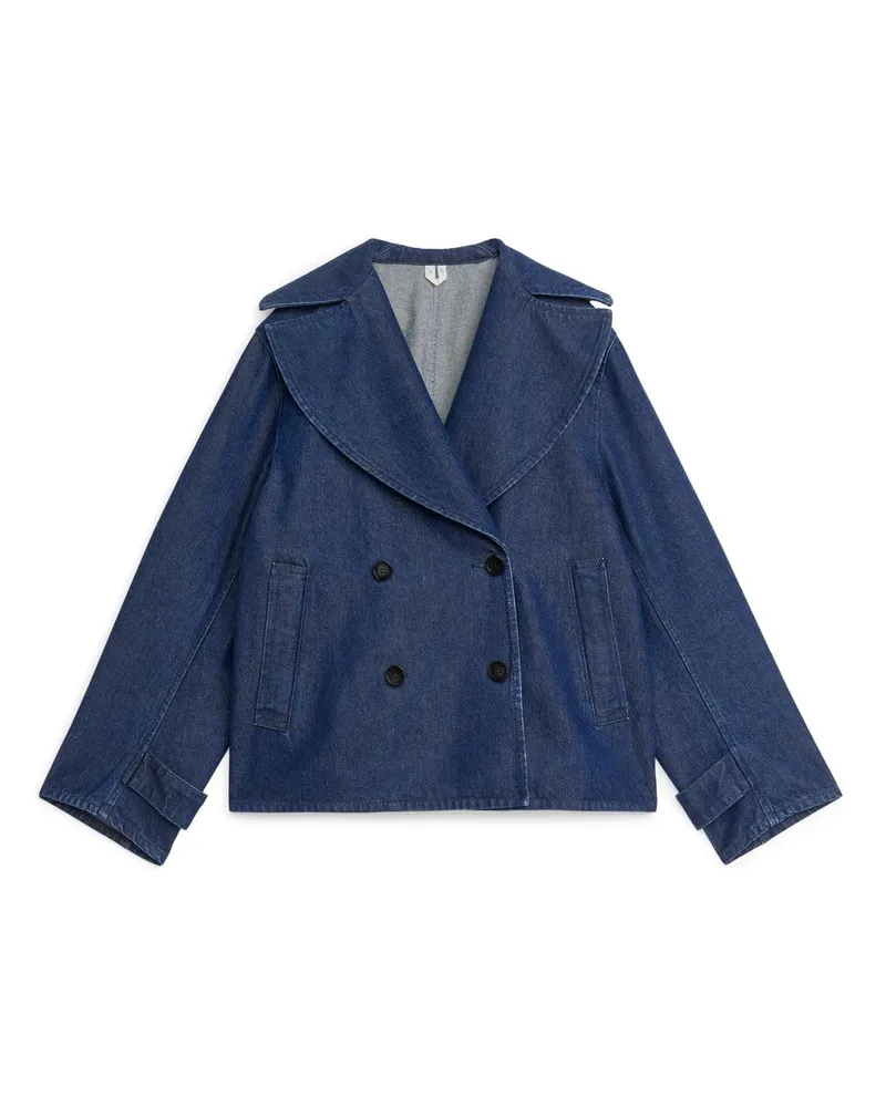 Arket Doppelreihige Jeansjacke - Blau Dunkelblau