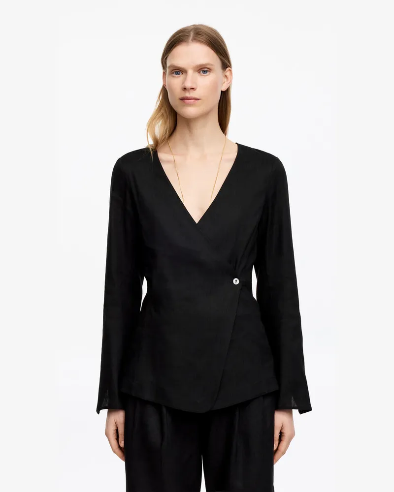 Arket Wickelbluse Aus Leinenmischung -Schwarz Schwarz