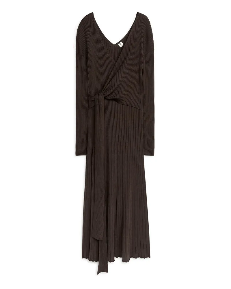 Arket Geripptes Wickelkleid - Braun Dunkelbraun