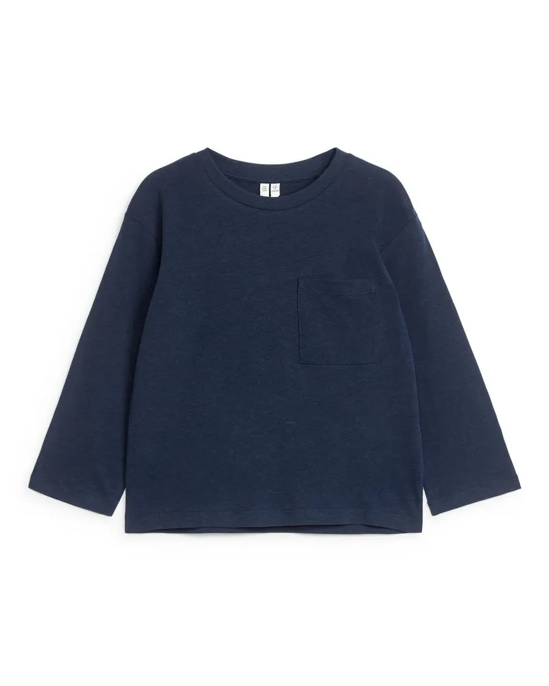 Arket T-Shirt Mit Langen Ärmeln Aus Leinenmix - Blau Dunkelblau