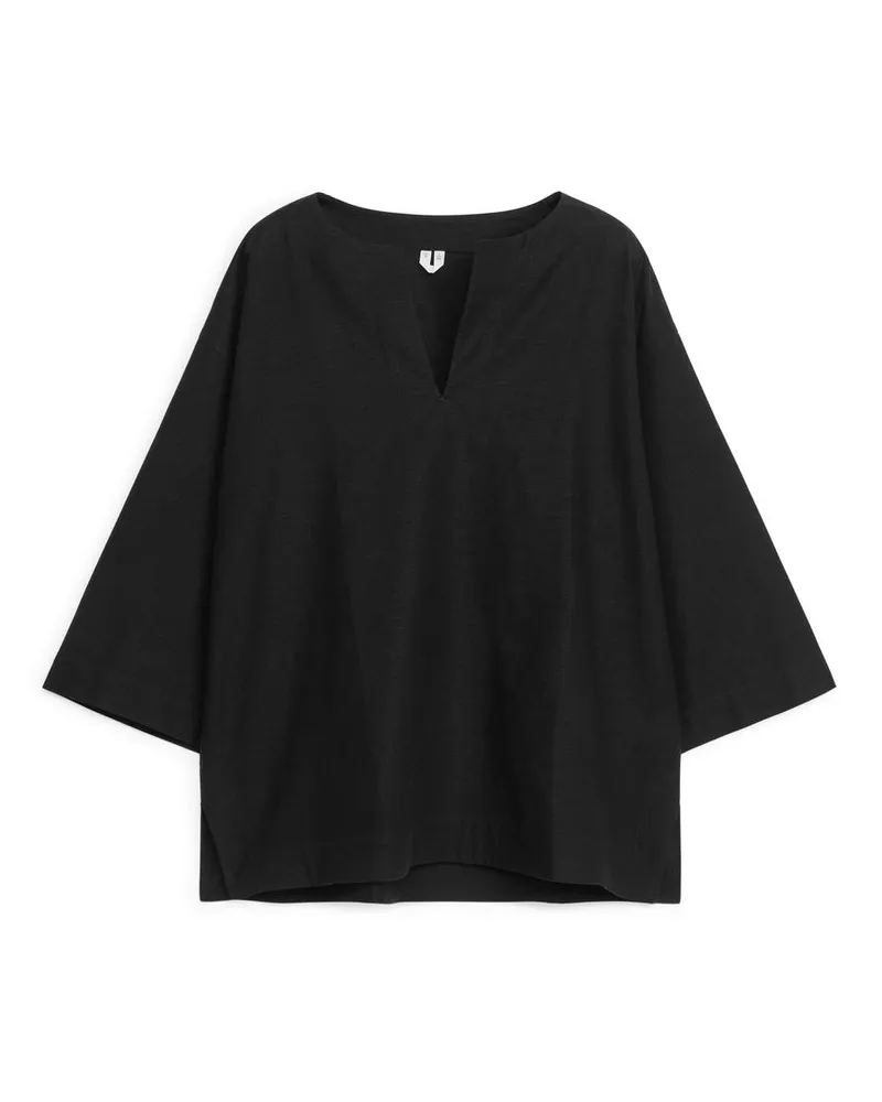 Arket Bluse Aus Leinenmischung - Schwarz Schwarz