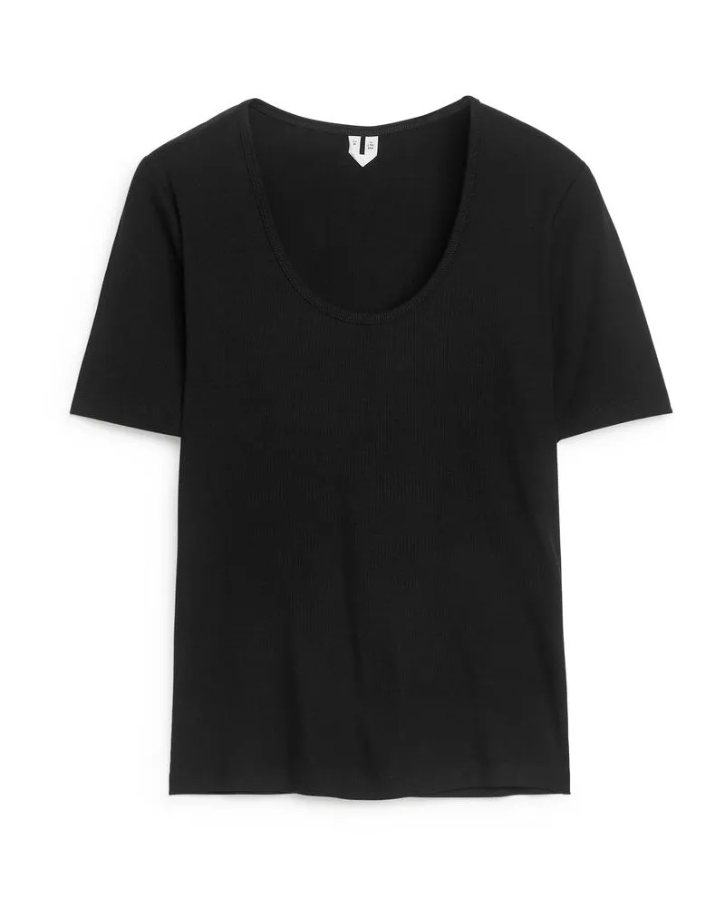Arket T-Shirt Mit U-Ausschnitt - Schwarz Schwarz