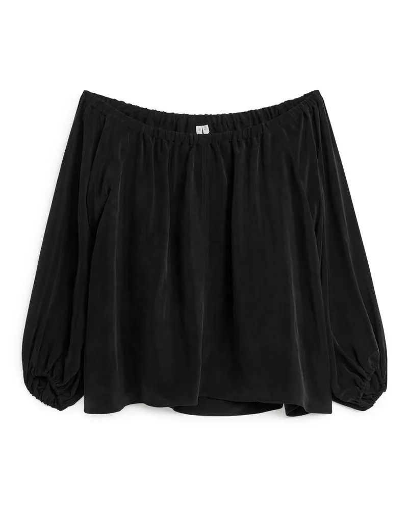 Arket Off-Shoulder-Oberteil Aus Cupro - Schwarz Schwarz