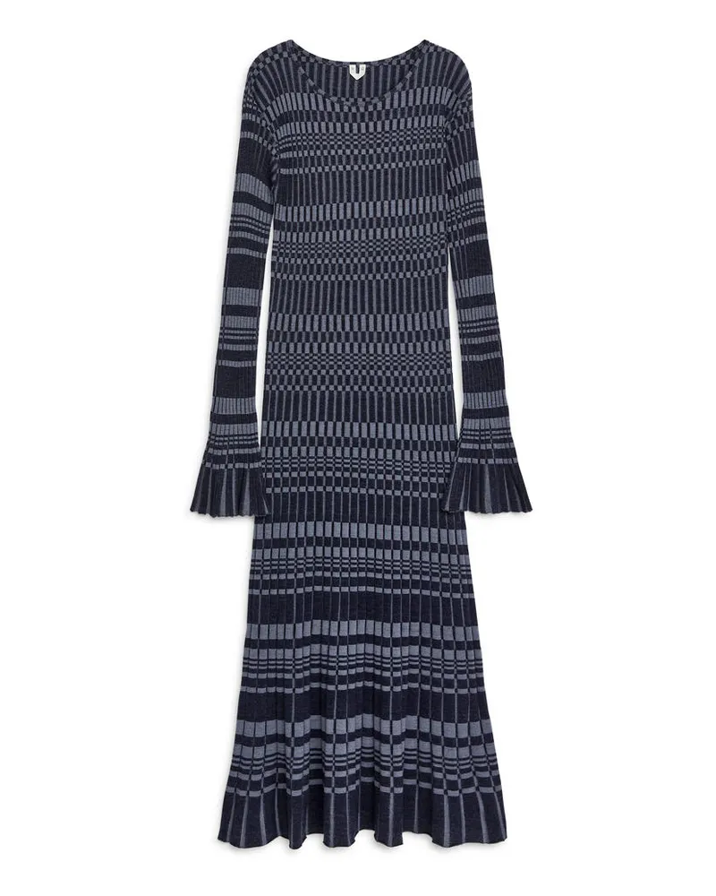 Arket Geripptes Kleid Aus Wollmischung - Blau|Mehrfarbig Dunkelblau