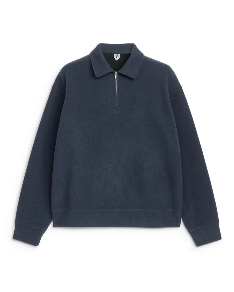 Arket Doubleface-Pullover Mit Kurzem Reißverschluss -Blau Blau