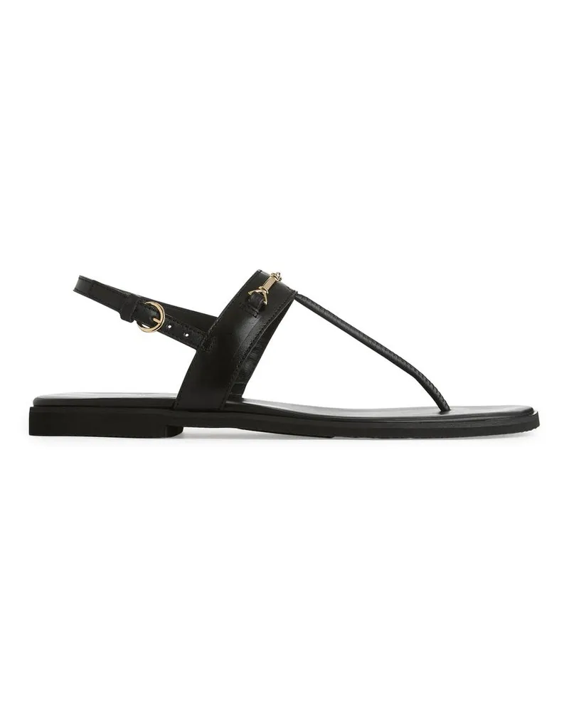 Arket Zehensteg-Sandalen Aus Leder - Schwarz|Goldfarben|Mehrfarbig Schwarz
