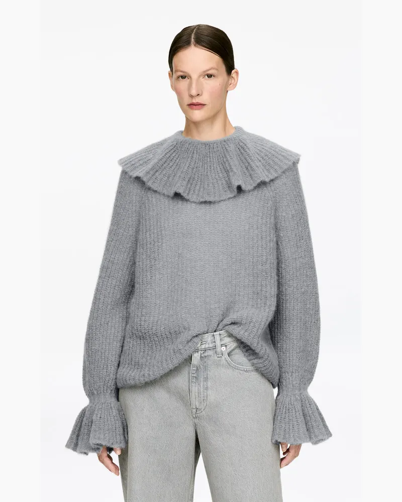 Arket Pullover Aus Mohair Und Wolle Mit Volants -Grau Grau