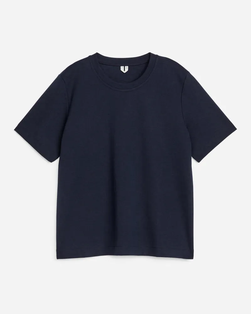 Arket Pearl Interlock-T-Shirt - Blau Dunkelblau