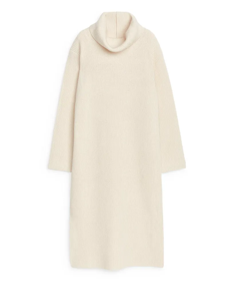 Arket Rollkragenkleid Aus Wolle - Weiß Cremeweiß
