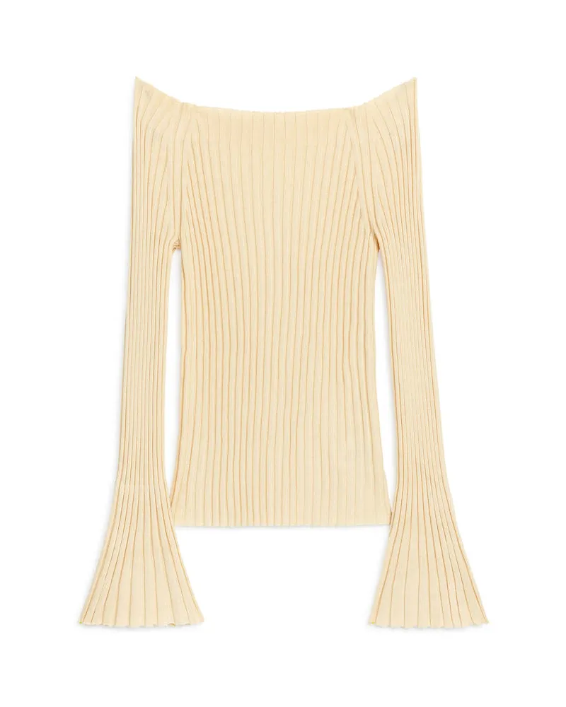Arket Gerippter Off-Shoulder-Pullover - Beige|Gelb Beige
