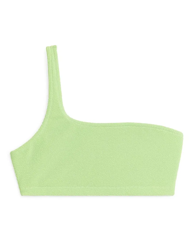 Arket One-Shoulder-Bikinitop In Crinkle-Optik - Grün Hellgrün