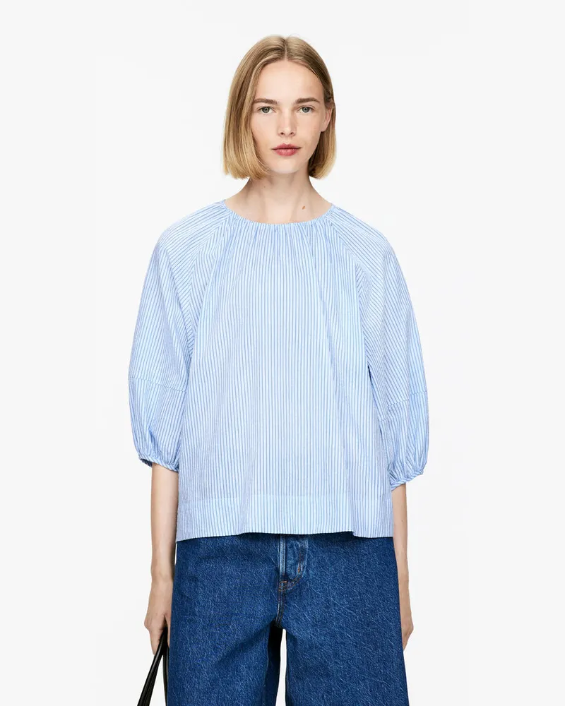 Arket Lockere Bluse Aus Baumwolle Und Leinen -Blau Blau