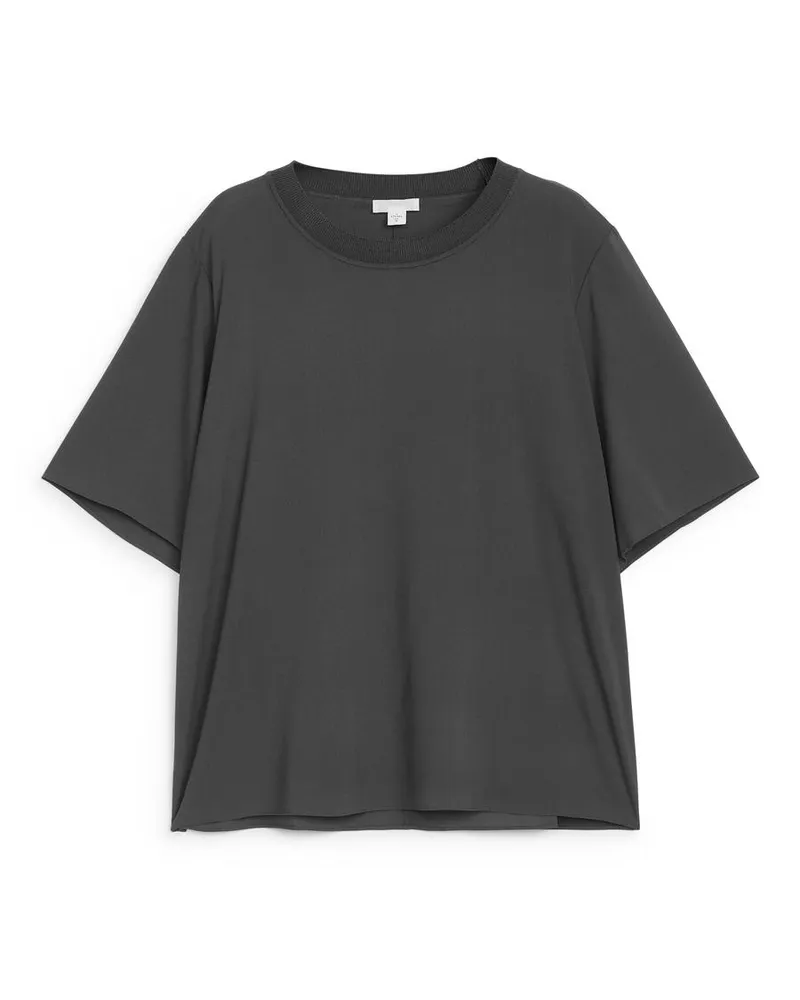 Arket T-Shirt Aus Seidenkrepp - Grau Dunkelgrau