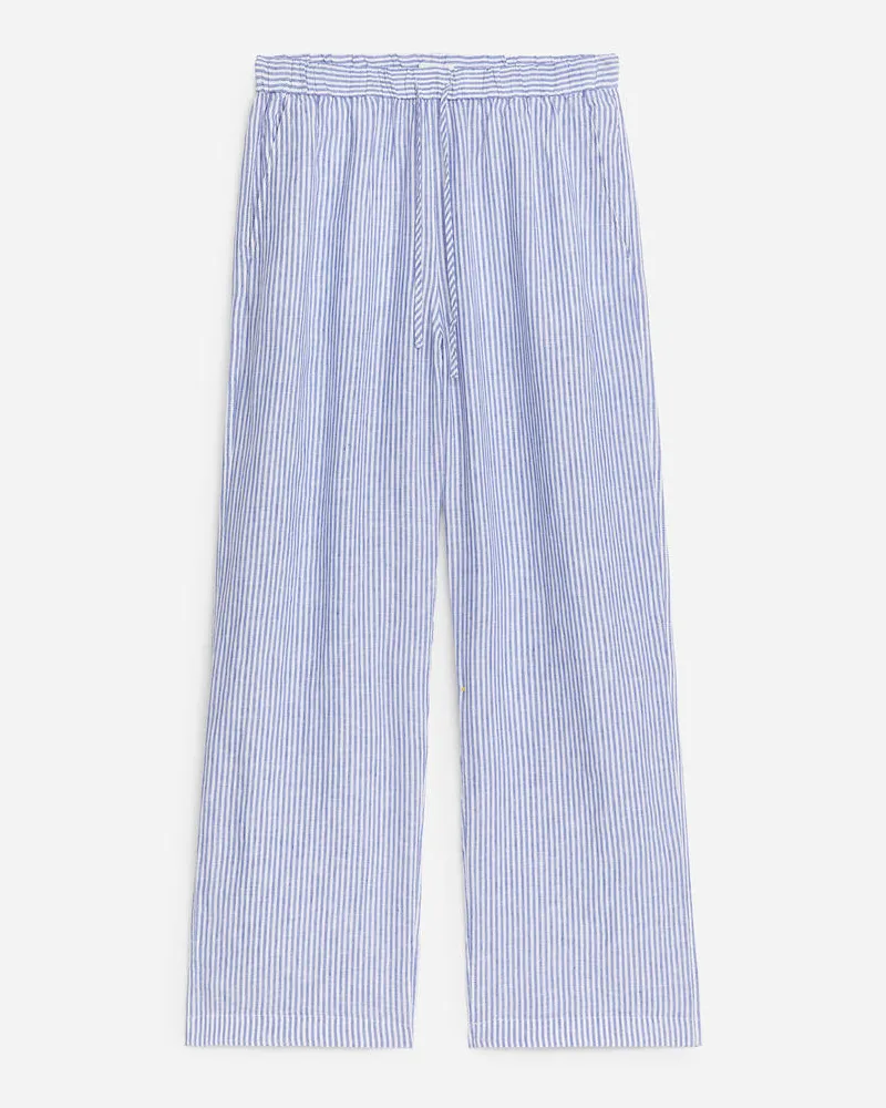 Arket Leinenhose Mit Schnürung - Blau|Mehrfarbig|Weiß Blau