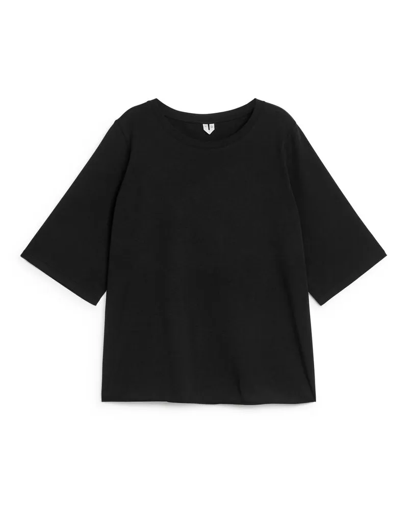 Arket Elegant Fallendes T-Shirt Aus Baumwolle - Schwarz Schwarz