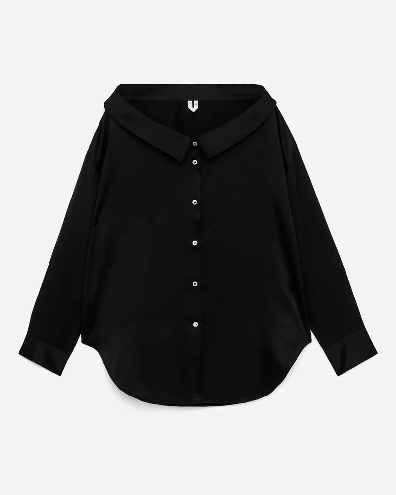 Arket Seidenhemd Mit Weitem Kragen -Schwarz Schwarz