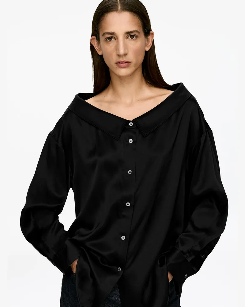 Arket Seidenhemd Mit Weitem Kragen -Schwarz Schwarz