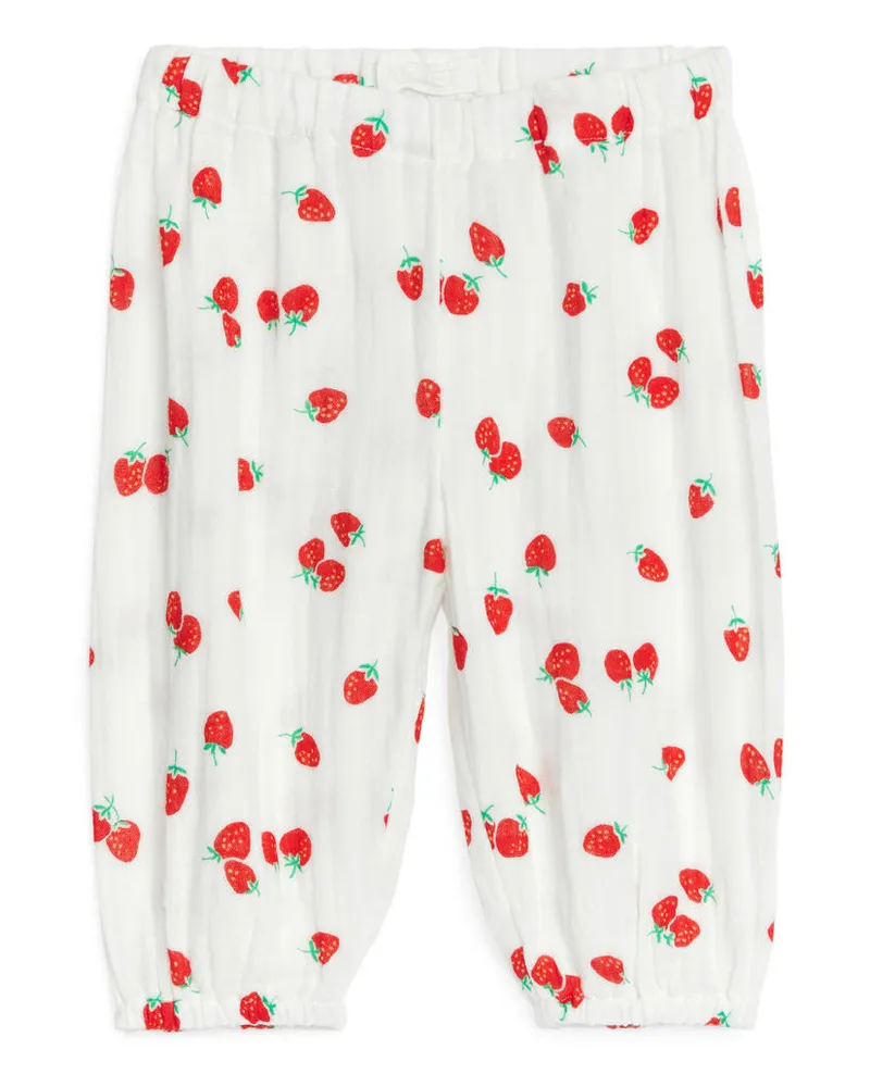 Arket Baumwollmusselin-Hose - Mehrfarbig|Rot|Weiß Weiß