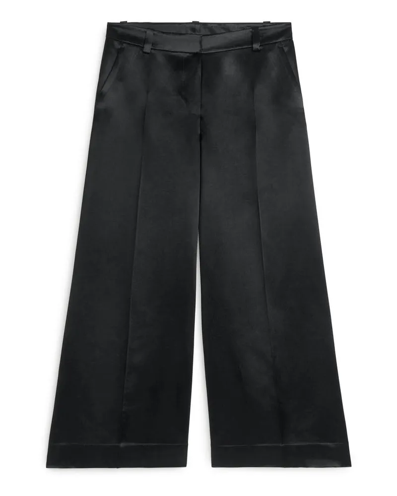 Arket Satinhose Mit Weitem Bein - Schwarz Anthrazitschwarz